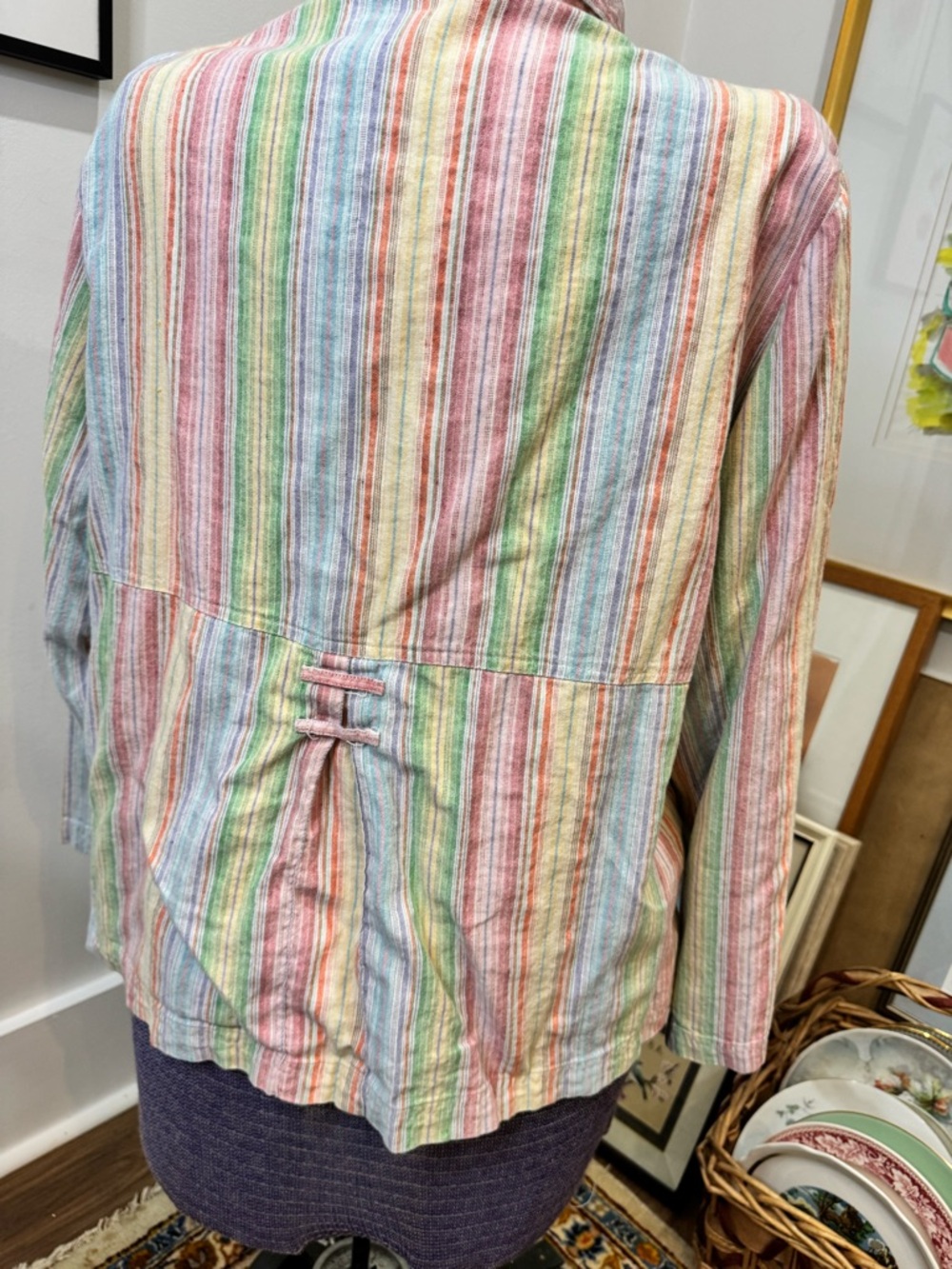 Colorful linen/cotton Stripe Button-Down Shirt/light jacket - Multicolor - Picture 3 of 6